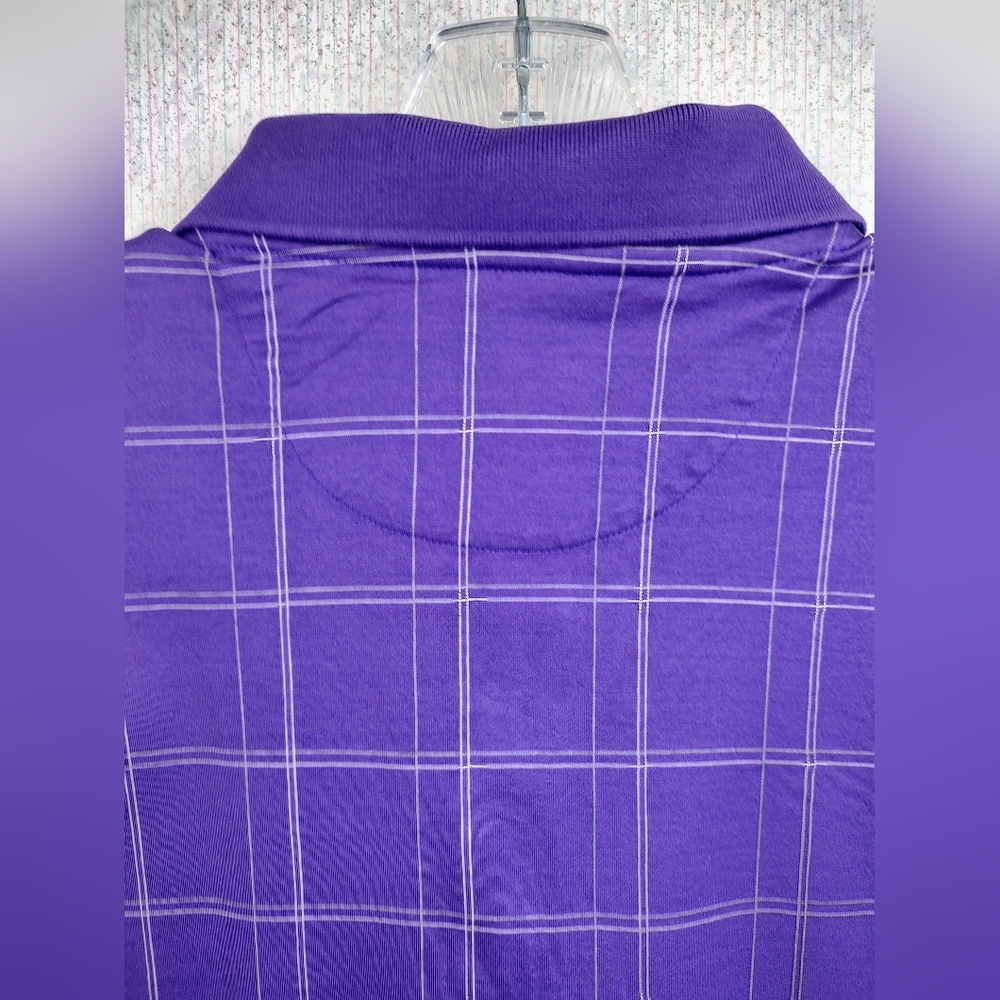 2X Jos A Bank Golf Polo Shirt Men's Deep Purple Plaid Cotton Short Sleeve XXL - Picture 6 of 7